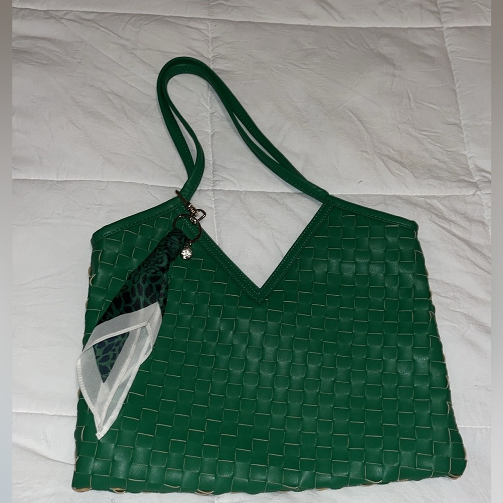 White House Black Market Green Woven Mini Shoulder Bag